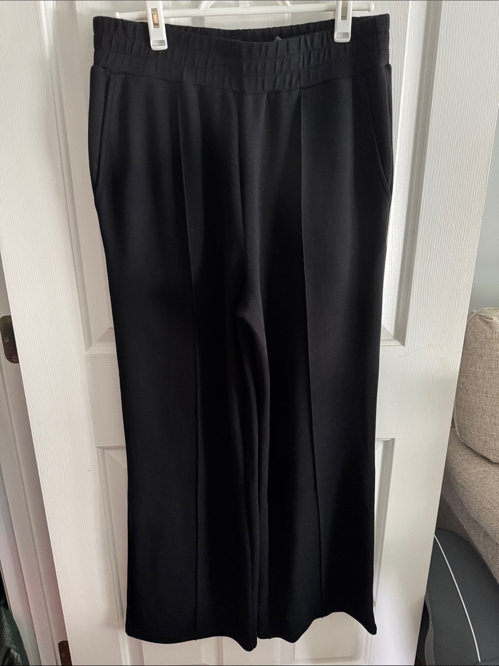 Varley Black Wide-Leg Pull-On Trousers with Elastic Waist